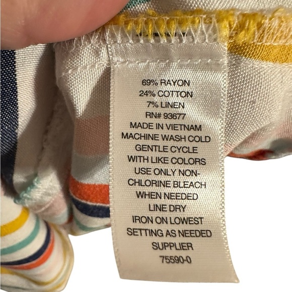 a.n.a Rainbow Striped Midi Sundress with V-Neck and Cuffed Sleeves Linen Blend L - Picture 10 of 10